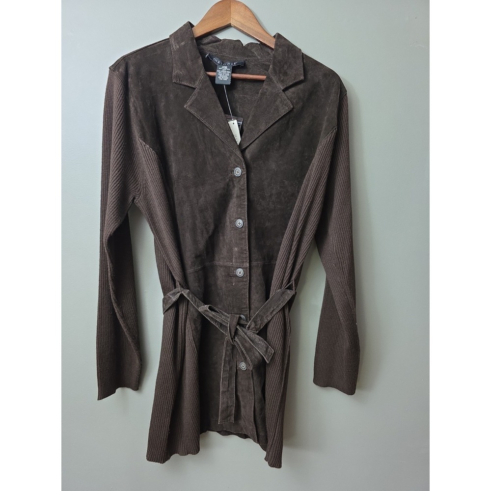 Dialogue Coat Genuine Suede & Cashmere Blnd Chocolate Brown Large Minimalist NWT